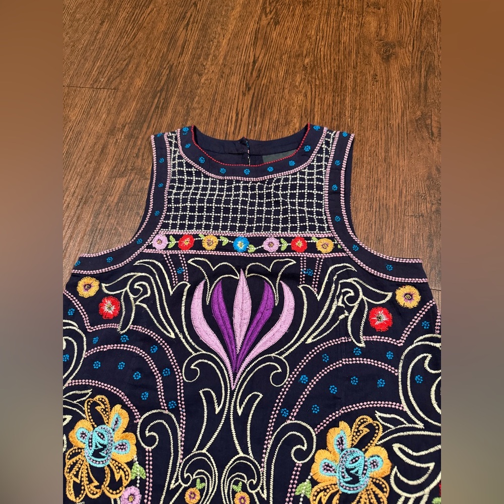 Anthropologie Maeve Womens Kira Navy Floral Embroidered Tunic Dress Size 0 - Picture 11 of 16